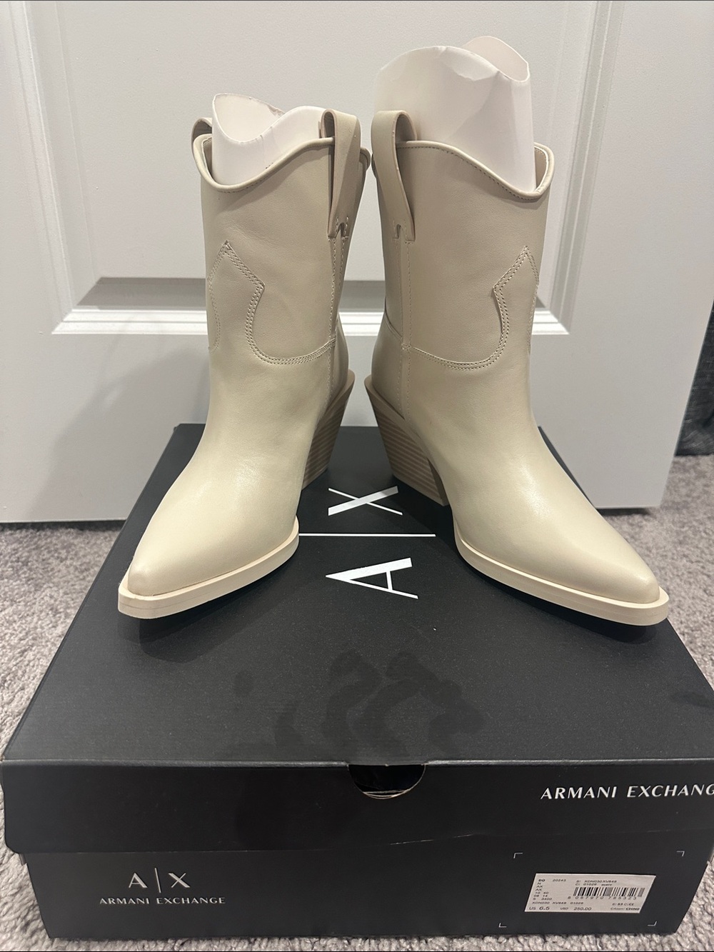Armani Exchange Women's Light Cream Western Ankle Boots